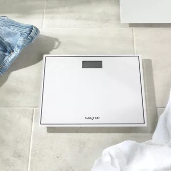 Salter 9207 WHCFEU12 Kompakte elektronische Glas-Badezimmerwaage, Weiß