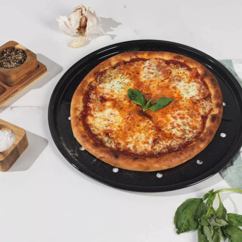 Salter BW14483 Brilliance Pizzablech 33 cm, emaillierter Stahl, PFAS-freie Antihaftbeschichtung, schwarz gesprenkelt