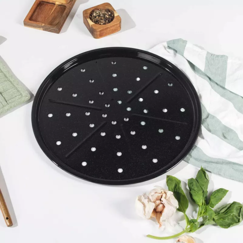 Salter BW14483 Brilliance Pizzablech 33 cm, emaillierter Stahl, PFAS-freie Antihaftbeschichtung, schwarz gesprenkelt