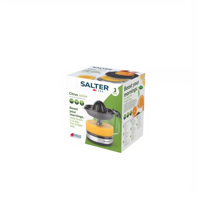 Salter EK5025FVDE elektrische Zitruspresse, 600-ml-Krug, 2 Presskegel