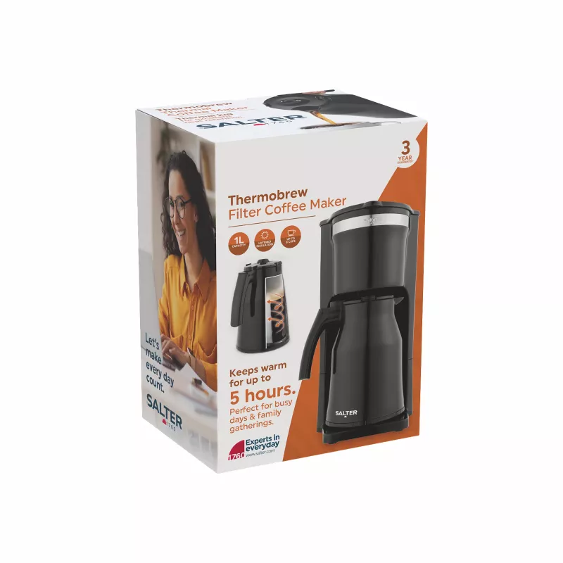 Salter EK6664VDE ThermoBrew Filterkaffeemaschine, 1-l-Thermo-Glaskanne, 800 W, 8 Tassen, Dauerfilter