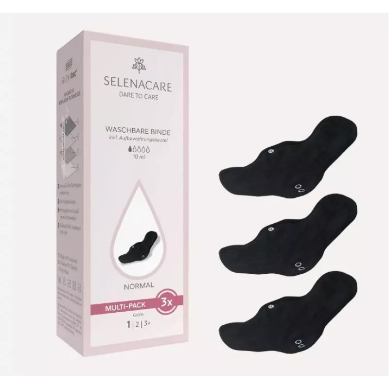 Selenacare Waschbare Einlagen (3er-Pack) - Reguläre Stärke, Bambuskohle, wiederverwendbare Menstruationseinlage