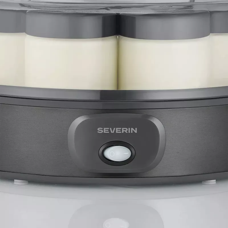 Severin JG 3510 Joghurtbereiter, 7 x 150 ml Becher, Dark Inox/Schwarz