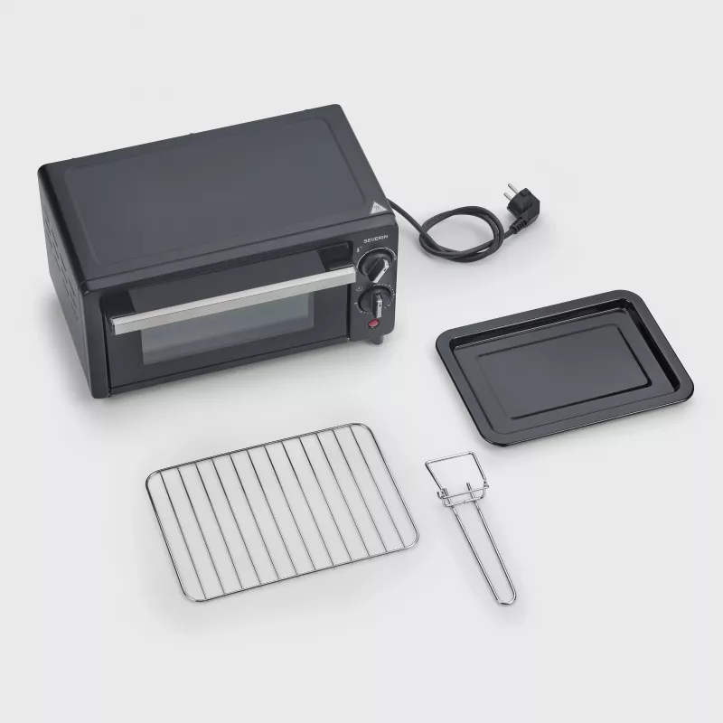 Severin TO 2062 Mini-Backofen, 9 L, 800 W, mit Rotisserie, Gebürsteter Edelstahl/Schwarz