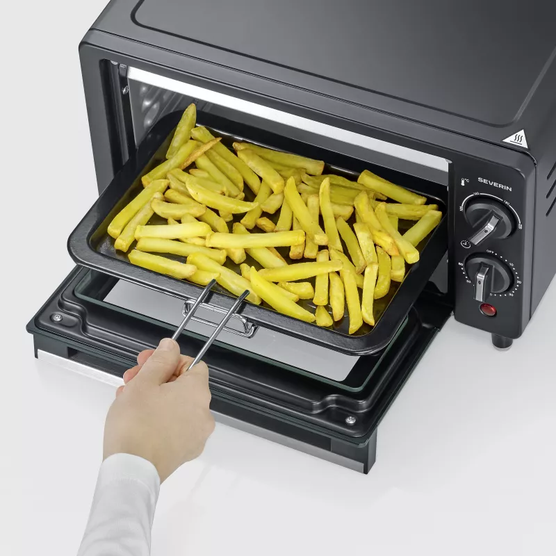 Severin TO 2062 Mini-Backofen, 9 L, 800 W, mit Rotisserie, Gebürsteter Edelstahl/Schwarz