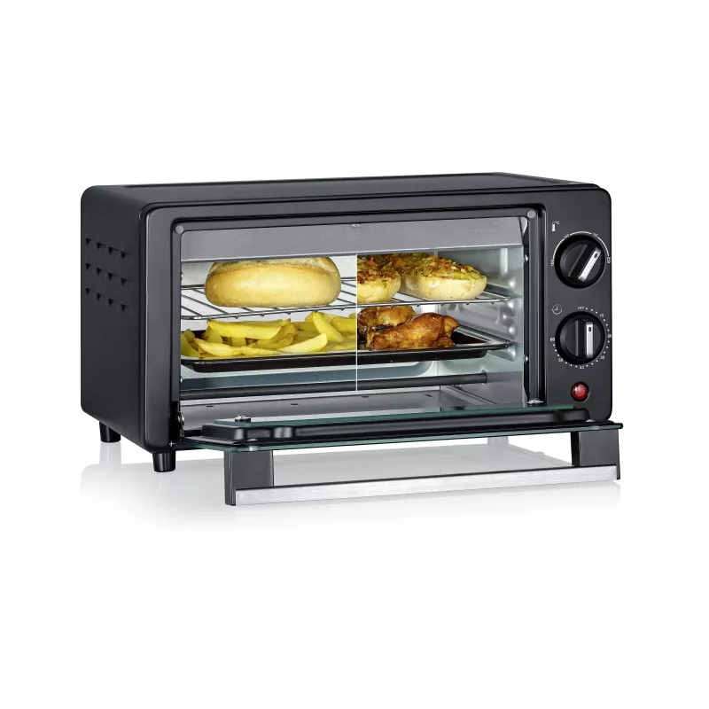 Severin TO 2062 Mini-Backofen, 9 L, 800 W, mit Rotisserie, Gebürsteter Edelstahl/Schwarz