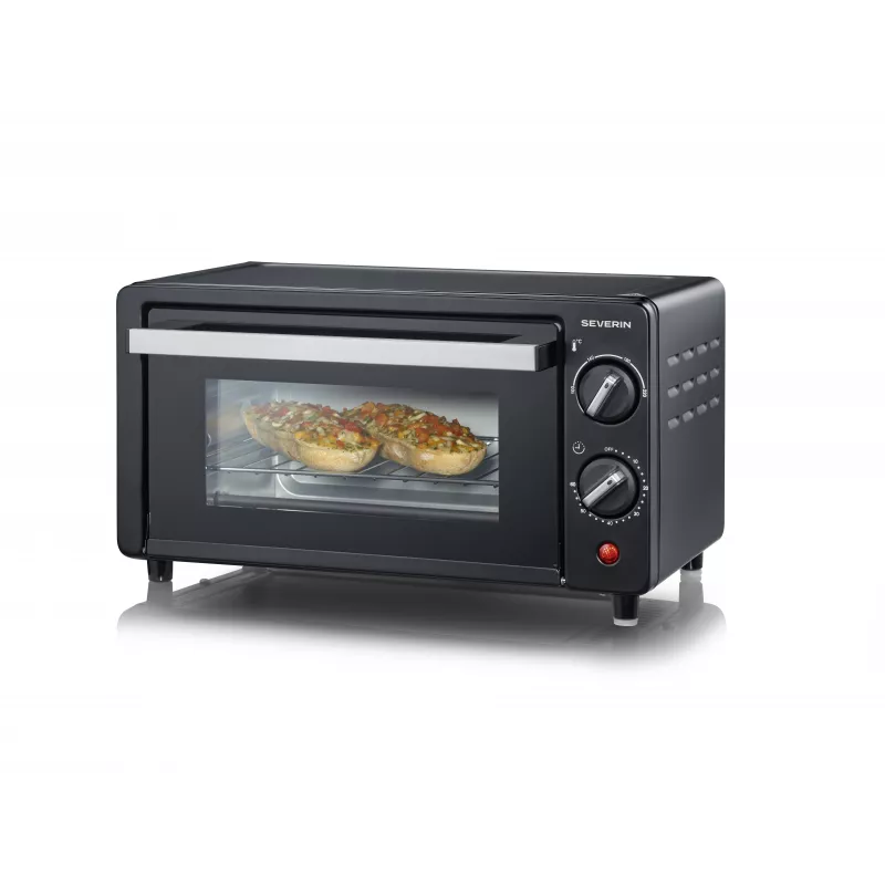 Severin TO 2062 Mini-Backofen, 9 L, 800 W, mit Rotisserie, Gebürsteter Edelstahl/Schwarz