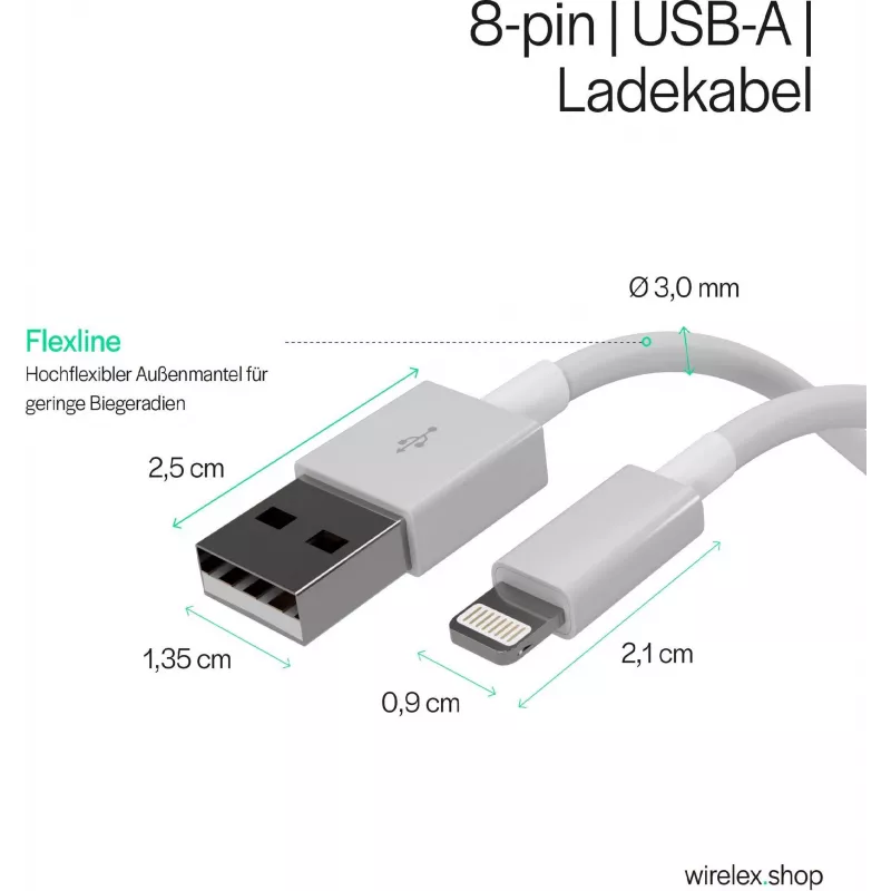 SHIVERPEAKS Flexline USB Charge & Sync Cable, USB-A auf 8-Pin (Lightning), 2.0, ABS, Weiß, 1,5m (FL31-12042)