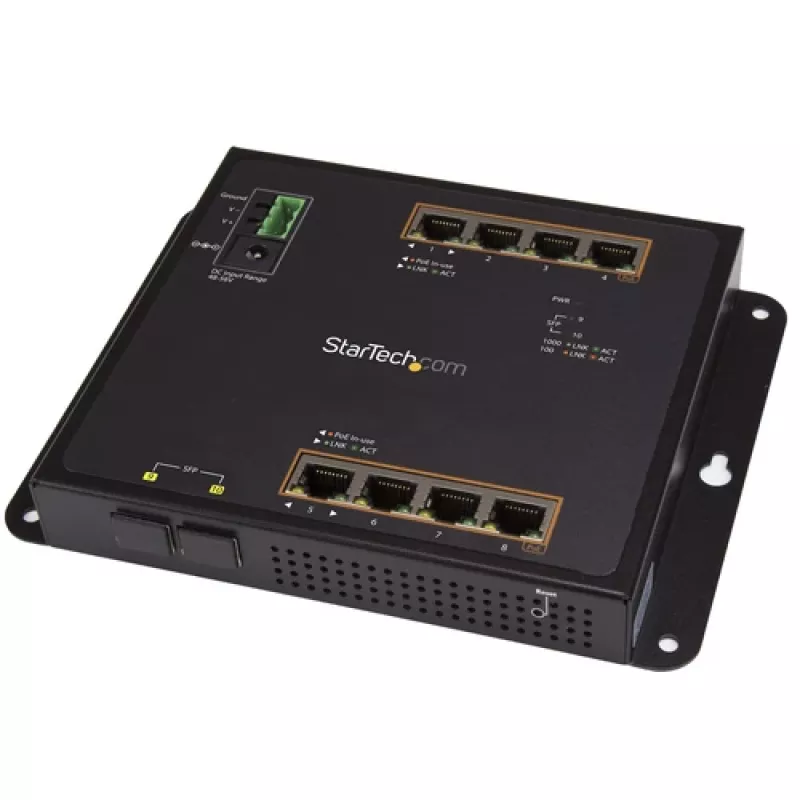 StarTech.com 8 Port PoE+ Gigabit Ethernet Managed Industrial Switch mit 2 SFP-Ports - Wandmontierbar mit Frontzugang