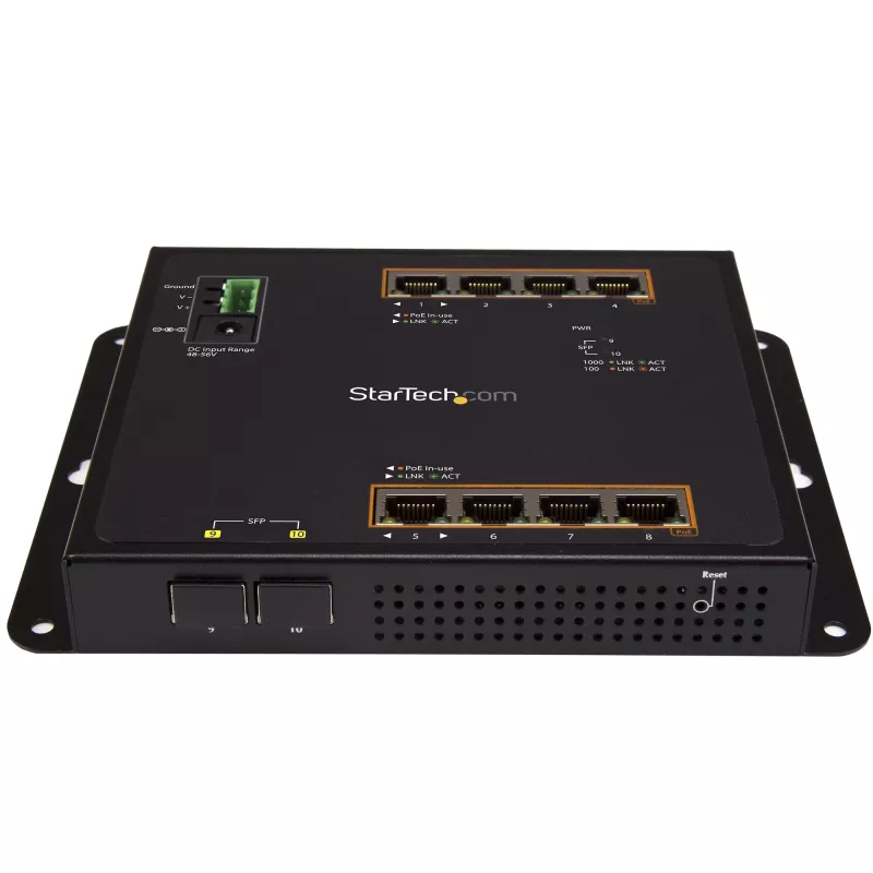 StarTech.com 8 Port PoE+ Gigabit Ethernet Managed Industrial Switch mit 2 SFP-Ports - Wandmontierbar mit Frontzugang