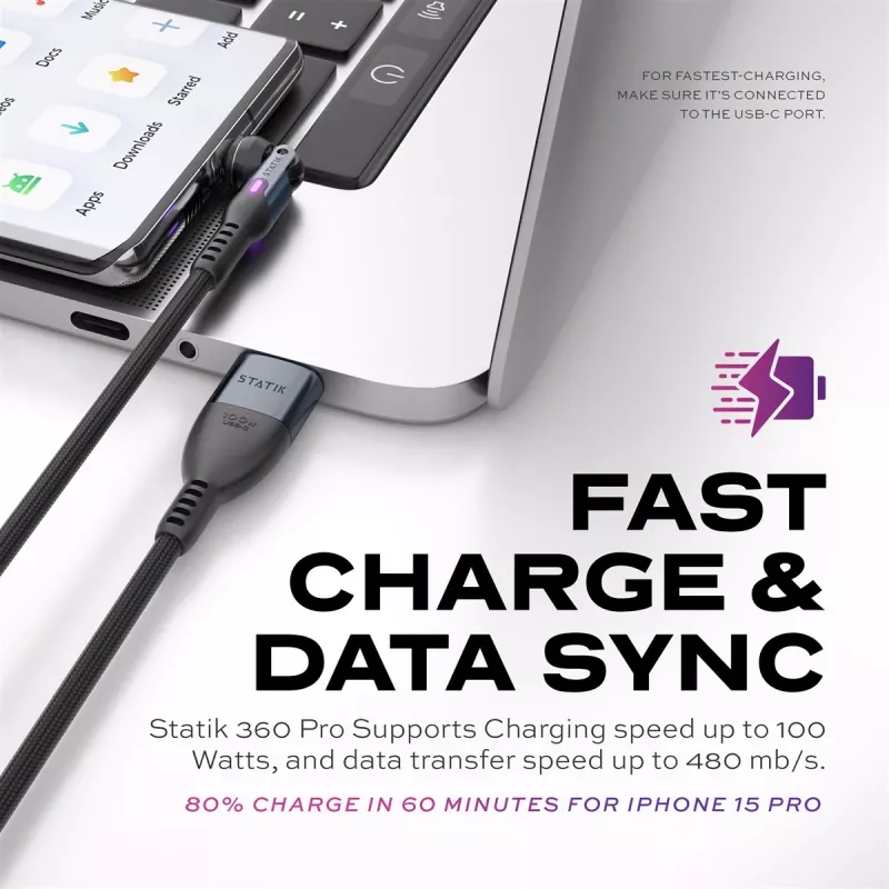 Statik 360 Pro Cable 2.0 USB-C Only; 1m, Black