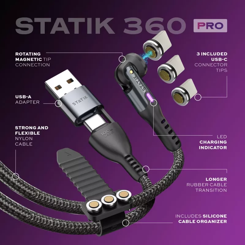 Statik 360 Pro Cable 2.0 USB-C Only; 1m, Black