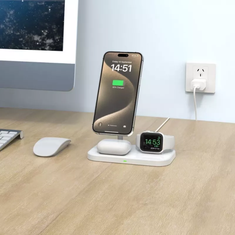 Tech-Protect A22 3-in-1 magnetisches MagSafe Wireless Charger QI15W, weiß