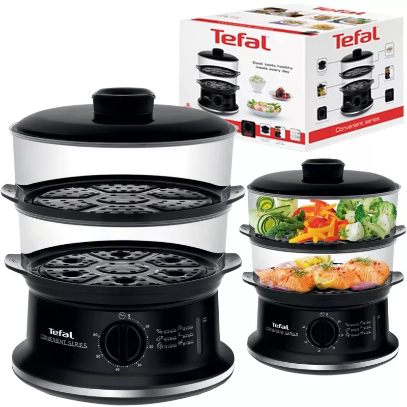 Tefal Convenient VC140135 Dampfgarer, 2 Körbe, 6 L, 900 W, Schwarz