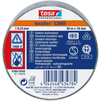 tesa 53988-00001-00 Professionelles Elektro-Isolierband, PVC, Schwarz, 20 m x 19 mm