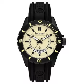TIMBERLAND Herren Medford 46mm beige Zifferblatt schwarzes Silikonarmband Quarzuhr 15578JSB-14P