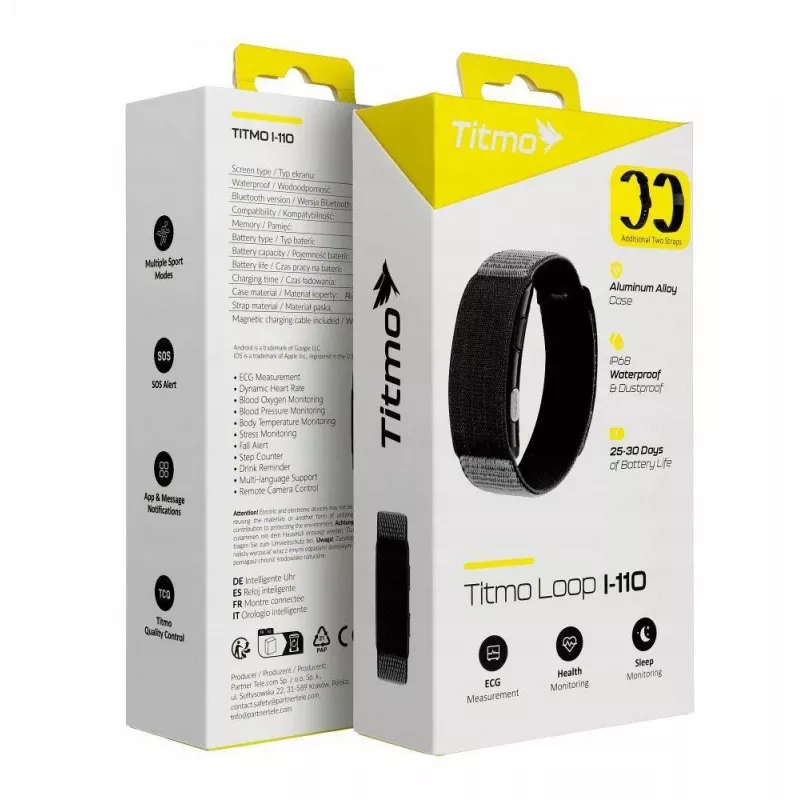 Titmo Loop I-110 Smartband Schwarz mit EKG, HRV, Blutdruck, SpO2, IP68