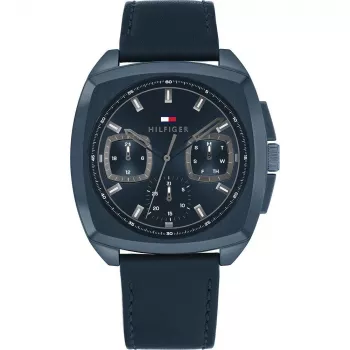 Tommy Hilfiger Herren 1710558 Analog Quarzuhr 40 mm Blaues Zifferblatt Braunes Leder