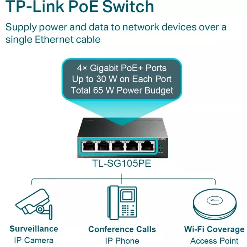 TP-Link TL-SG105PE Easy Smart Gigabit Switch mit 4-Port PoE+