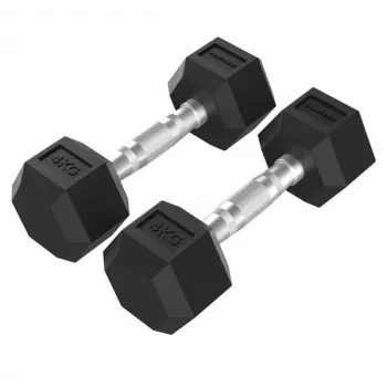 Tunturi Platinum Hex Rubber Dumbbell 4 kg Paar - Schwarz/Silber