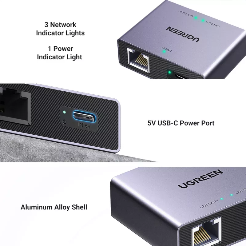 UGREEN NW301 1-zu-2 Gigabit-Ethernet-Splitter, 1000 Mbps, RJ45