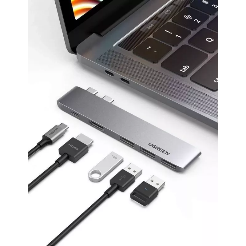 UGREEN 60559 5-in-2 USB-C-Hub für MacBook Pro/Air, USB-C PD 100W, HDMI 4K, 3x USB 3.0