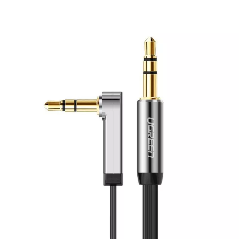 UGREEN AV119 3,5-mm-Flach-Aux-Kabel mit rechtwinkligem Stecker, 2 m - Schwarz/Silber