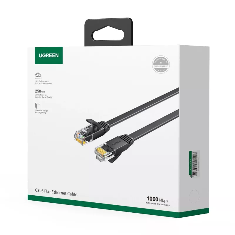 UGREEN NW102 Cat6 U/UTP Flachkabel Ethernet 20m - Schwarz