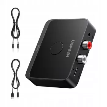 UGREEN 55545 Bluetooth 6.0 LDAC Hi-Res Audio Empfänger mit 3,5 mm AUX und 2x RCA Ausgang, Schwarz
