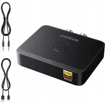 UGREEN 55545 Bluetooth 6.0 LDAC Hi-Res Audio Empfänger mit 3,5 mm AUX und 2x RCA Ausgang, Schwarz