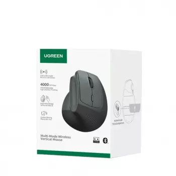 UGREEN Kabellose vertikale Maus, 2,4 GHz / Bluetooth 5.4, einstellbare DPI, Schwarz