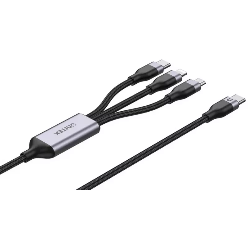 UNITEK 3-in-1 USB-A auf Lightning, USB-C, Micro USB Nylon-Geflecht-Ladekabel 1,5 m Schwarz