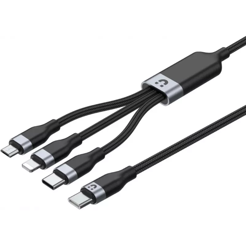 UNITEK 3-in-1 USB-A auf Lightning, USB-C, Micro USB Nylon-Geflecht-Ladekabel 1,5 m Schwarz