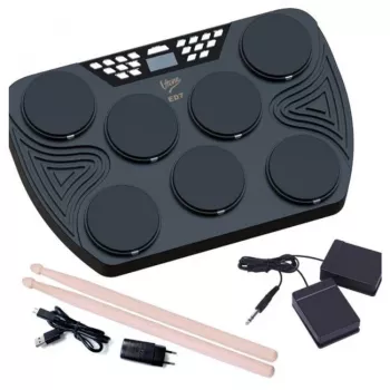 V-TONE ED7 tragbares elektronisches Drumset mit USB-C, 7 Silikon-Pads, 2 Fußpedalen, 5 Preset-Kits, integriertem Lautsprecher