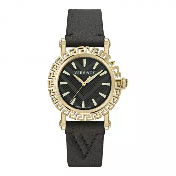 Versace V-Circle Damen Swiss Quarz Uhr VE6D00223 40mm Schwarzes Zifferblatt Lederarmband