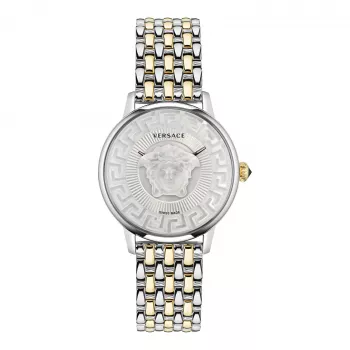 VERSACE VE6F00423 Unisex Schweizer Quarzuhr 38mm Schwarzes Zifferblatt Lederarmband