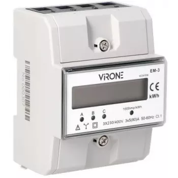 Virone EM-3 3-Phasen-Energiezähler, 80A, 3 Module, DIN-Schiene TH-35mm