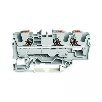 WAGO 2206-1301 3-Leiter-Durchgangsklemme mit Betätigungsdrücker, 6 mm², grau