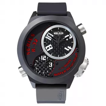 WELDER MAN K32-9201 50mm analoge Quarzuhr mit schwarzem Zifferblatt und Lederarmband
