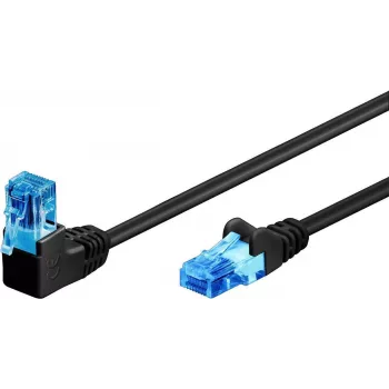 WENTRONIC Goobay CAT 6A Patchkabel, 1x 90° gewinkelt, U/UTP, Schwarz, 10 m - Riegel oben, CCA kupferkaschiertes Aluminium (51533)
