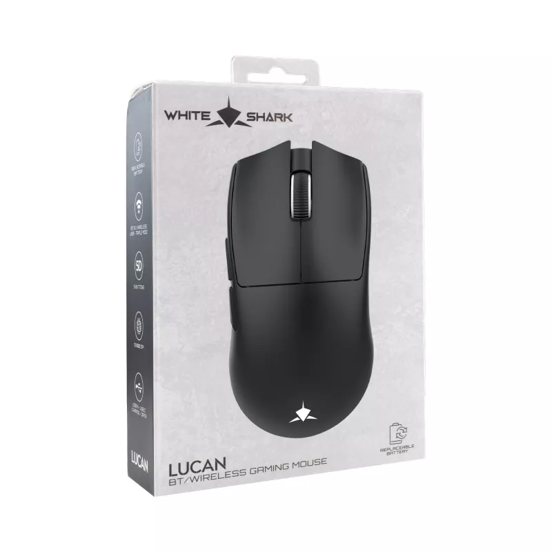 White Shark LUCAN-B WGM-5022 kabellose Gaming-Maus, 12000 DPI, Triple-Mode, wiederaufladbar, weiß