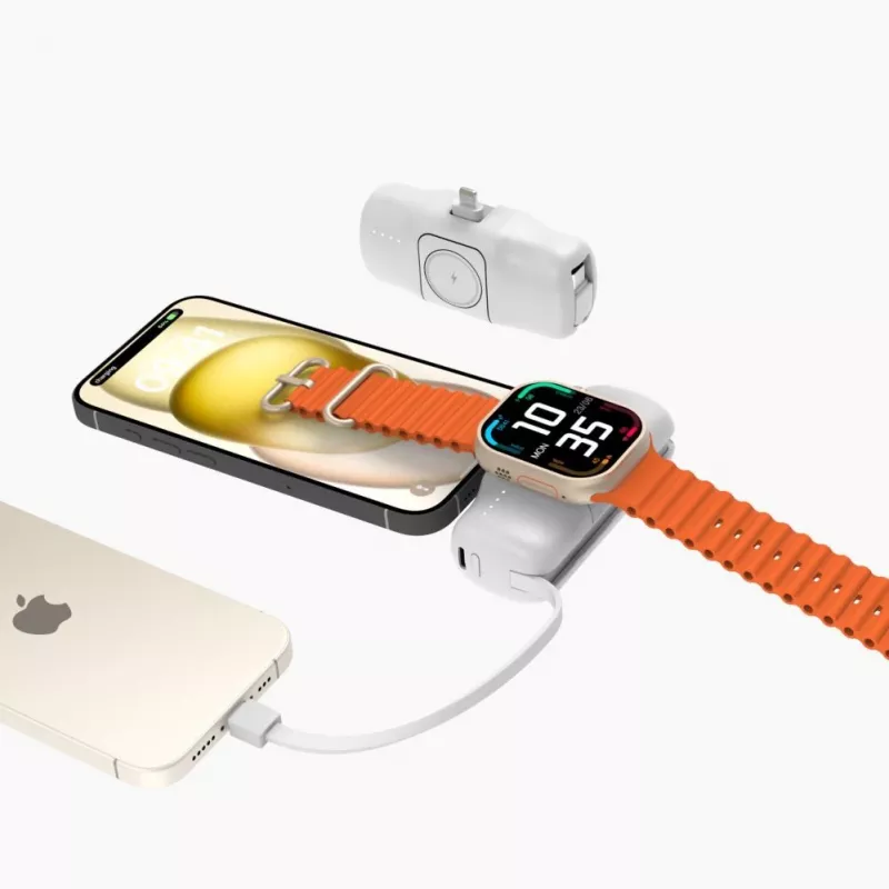 Wozinsky WF16-YLS 5000 mAh 15 W Mini-Powerbank mit Lightning und integriertem USB-C-Kabel, Weiß