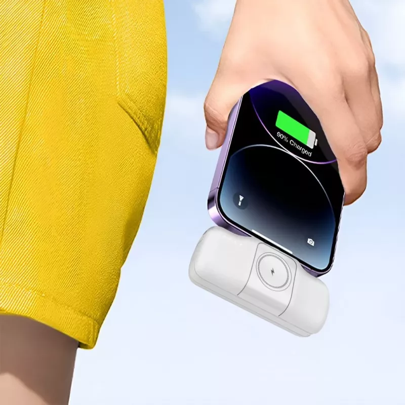 Wozinsky WF16-YLS 5000 mAh 15 W Mini-Powerbank mit Lightning und integriertem USB-C-Kabel, Weiß