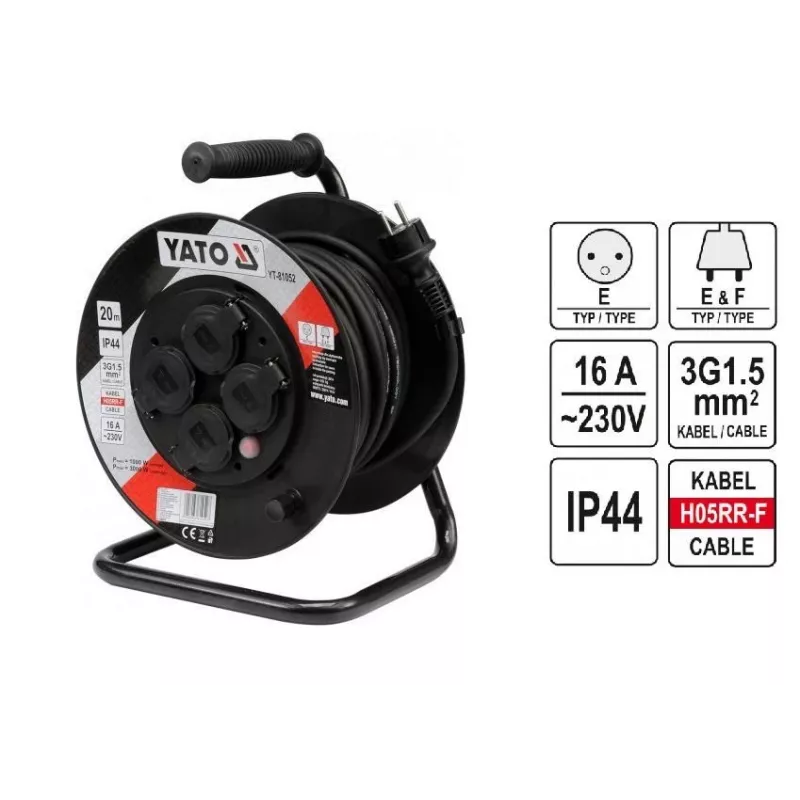 Yato YT-81052 Kabeltrommel 4 AC-Ausgänge 20 m