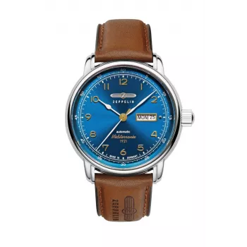 Zeppelin Mediterranee 96643 Herren-Quarzuhr, 40 mm, blaues Zifferblatt, blaues Lederarmband