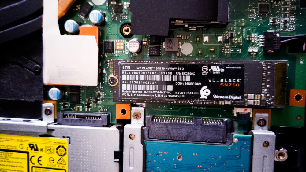 Open laptop showing internal components