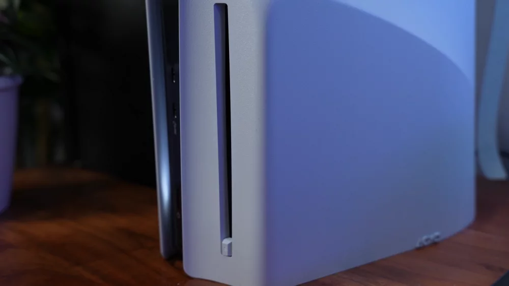 PlayStation 5 Pro console standing upright