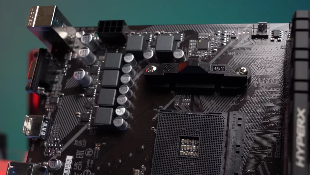 Motherboard CPU socket area close up